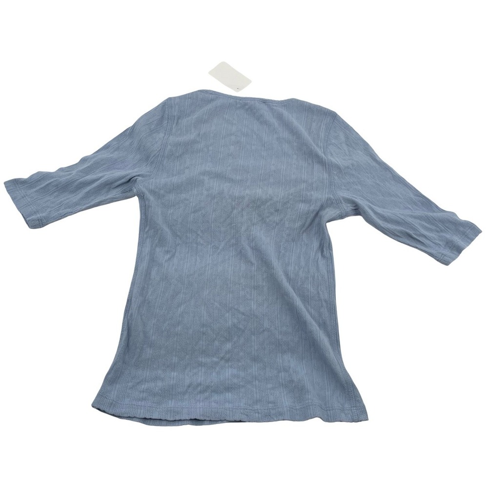 Doen Women Top Scoop Neck Pointelle Rosette Blue Cotton Blend Small - Picture 2 of 3